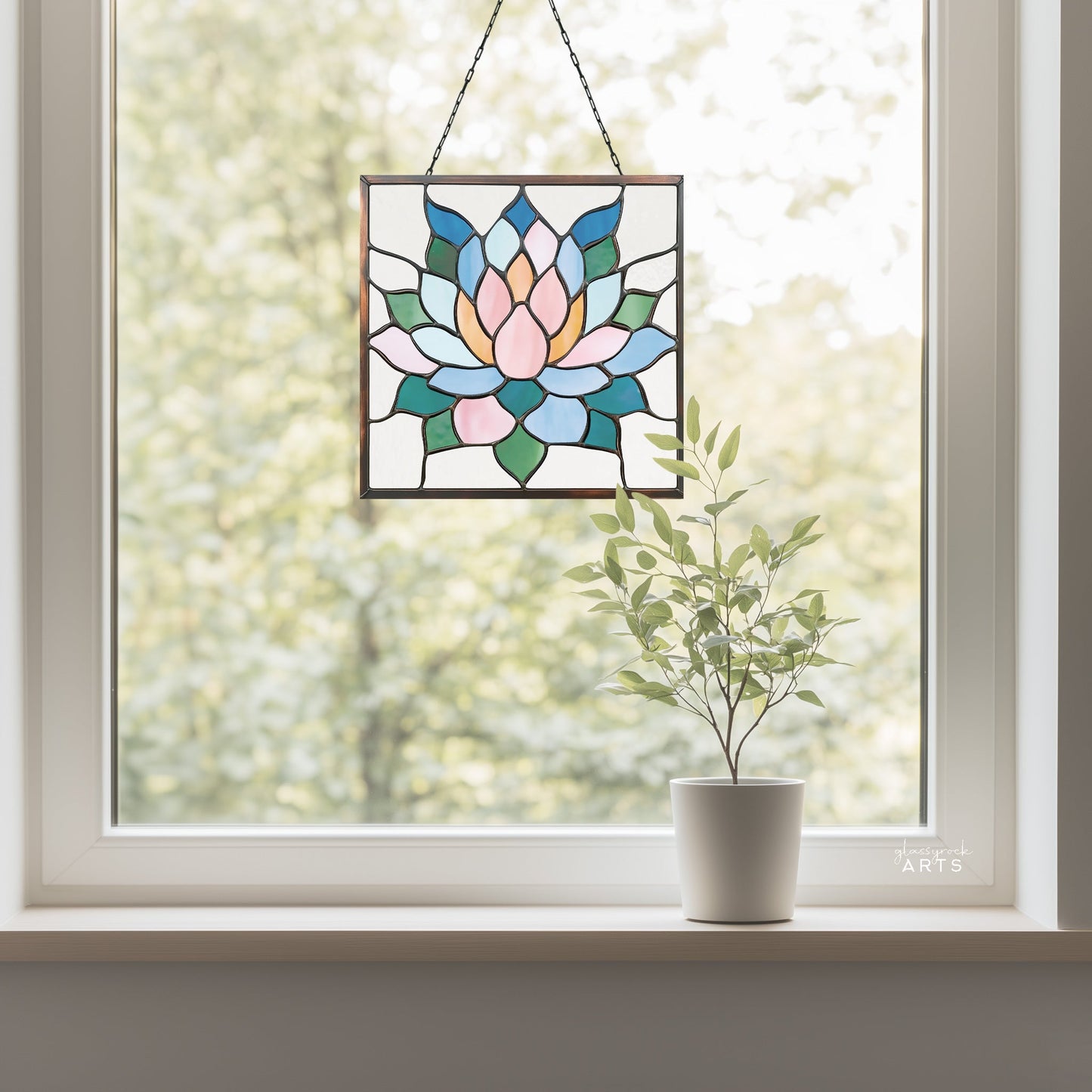 Square Succulent Panel Stained Glass Pattern