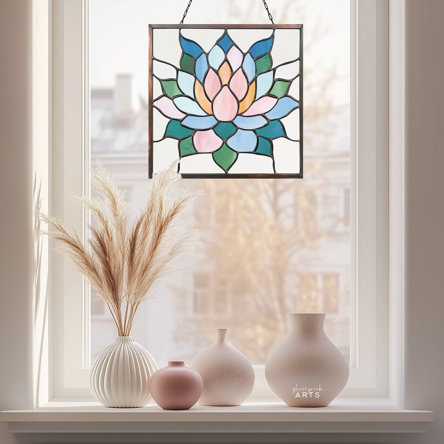 Square Succulent Panel Stained Glass Pattern