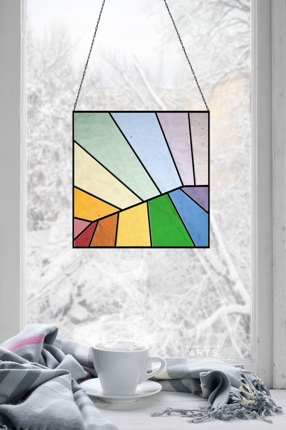 Beginner Square Abstract Rainbow Stained Glass Pattern - Crafting Patterns & Molds, from GlassyRock Arts
