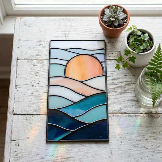 Sunset Landscape Stained Glass Pattern and PNG