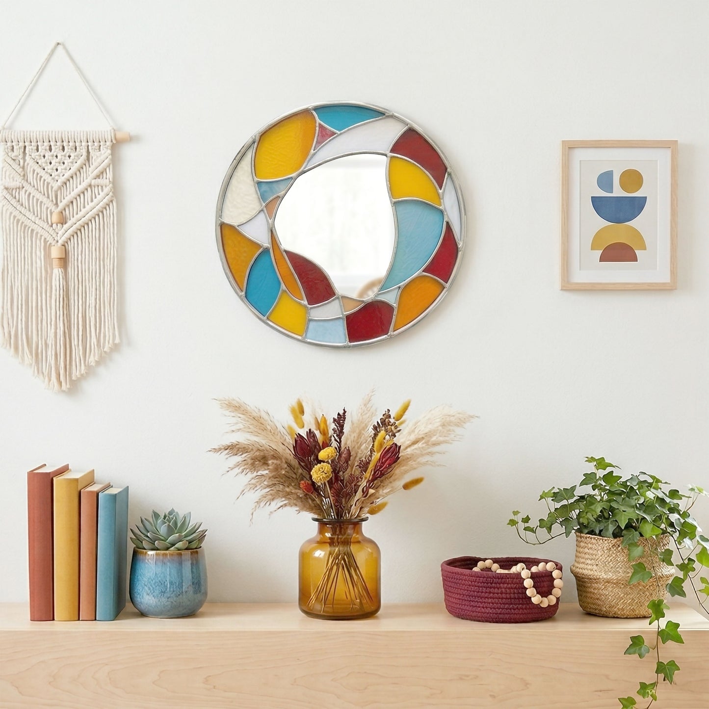 Round Organic Mirror Abstract Stained Glass Pattern
