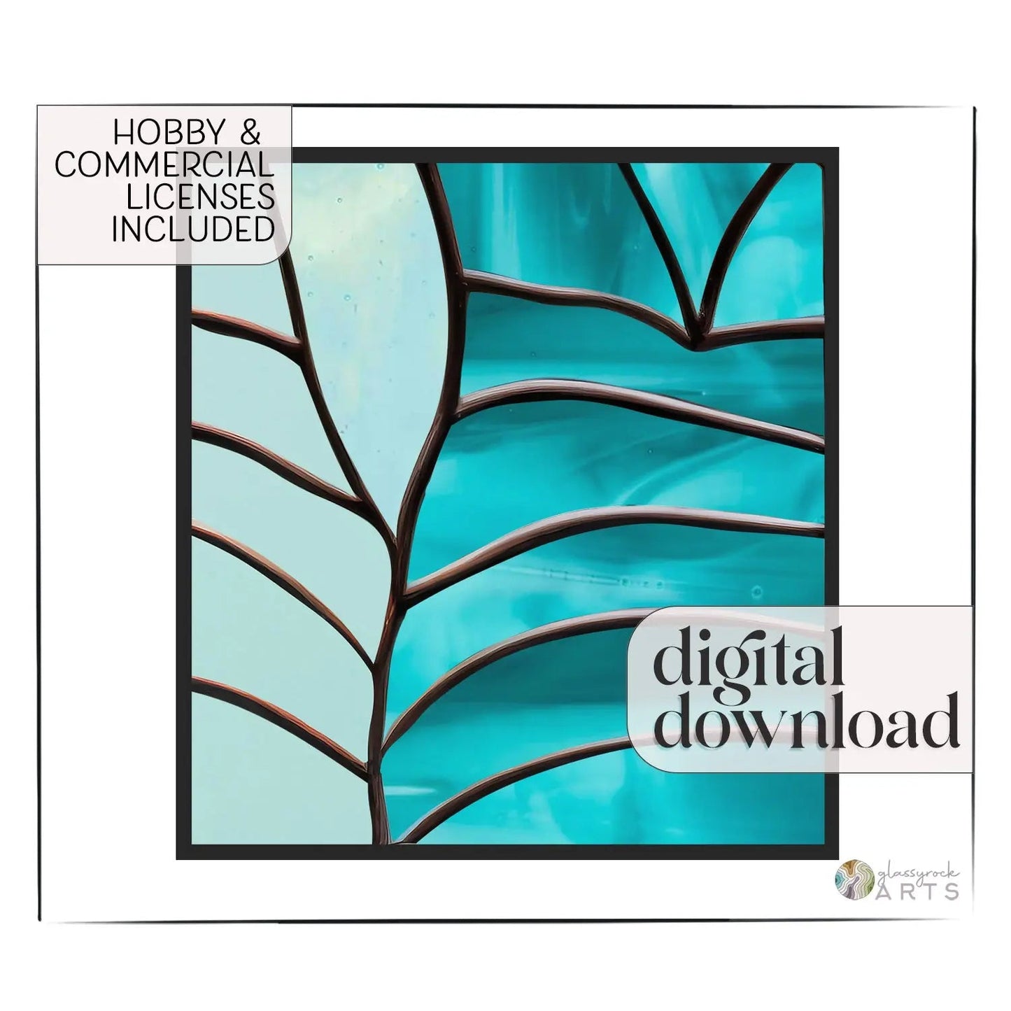 Modern Leaves Stained Glass Square Pattern