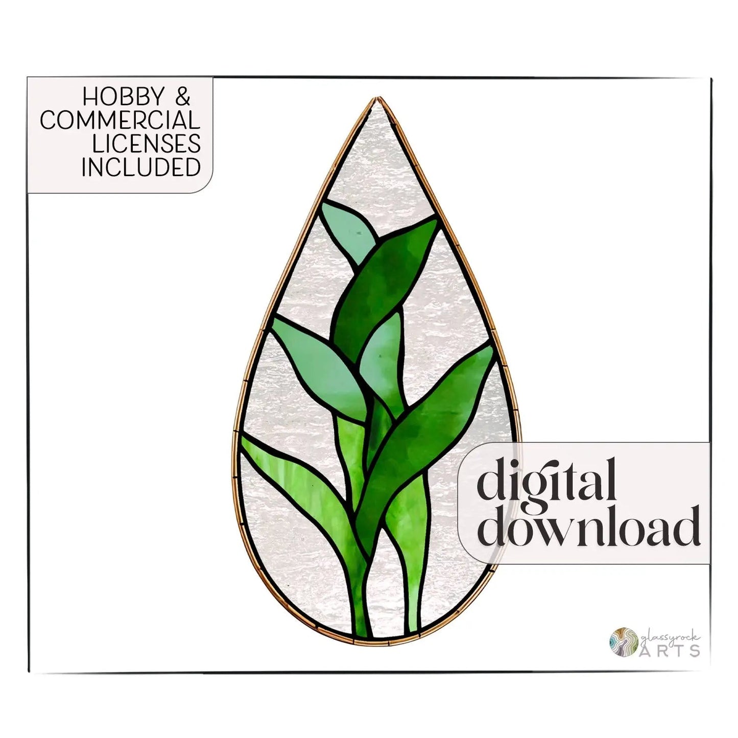 Teardrop Bamboo Plant Stained Glass Leaves Pattern