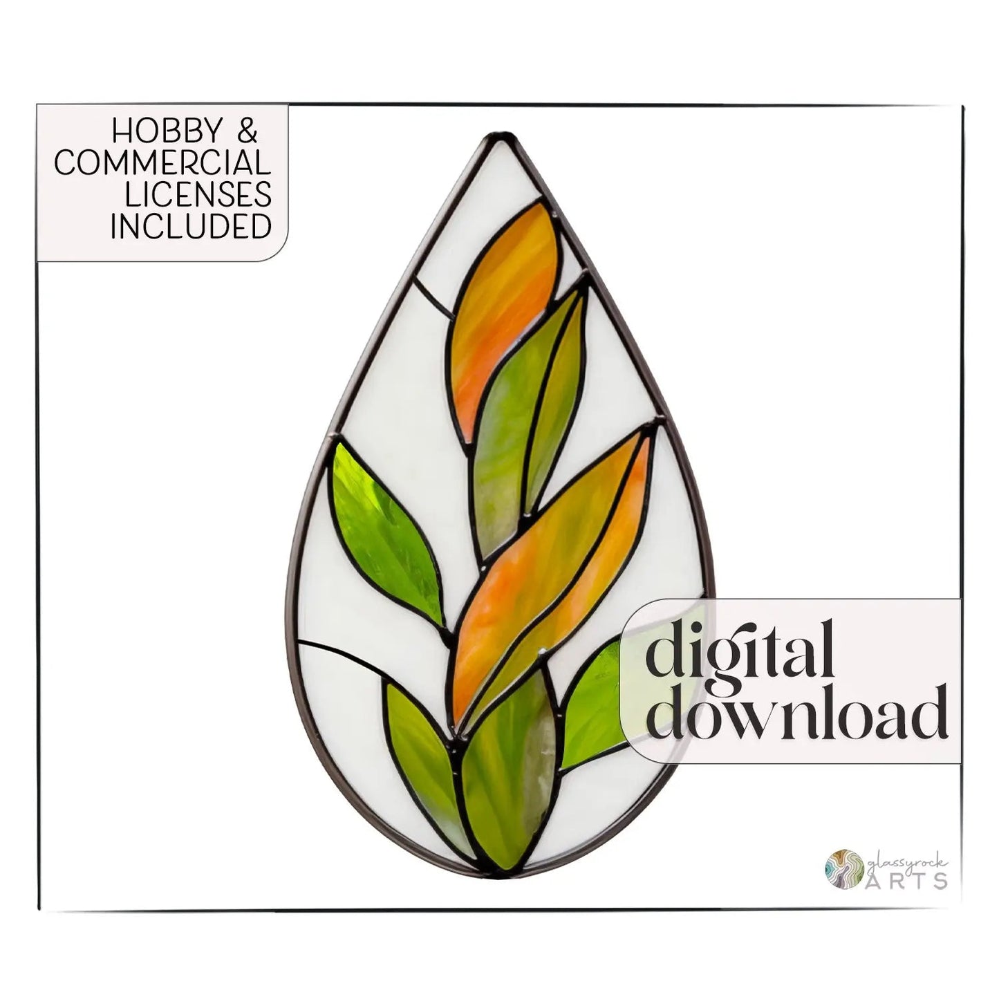 Teardrop Stained Glass Autumn Leaves Pattern