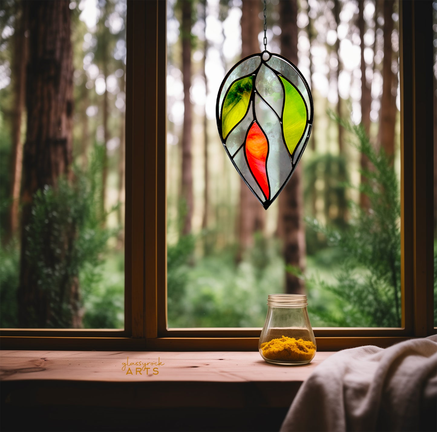 Hanging Plant Stained Glass Leaves Pattern