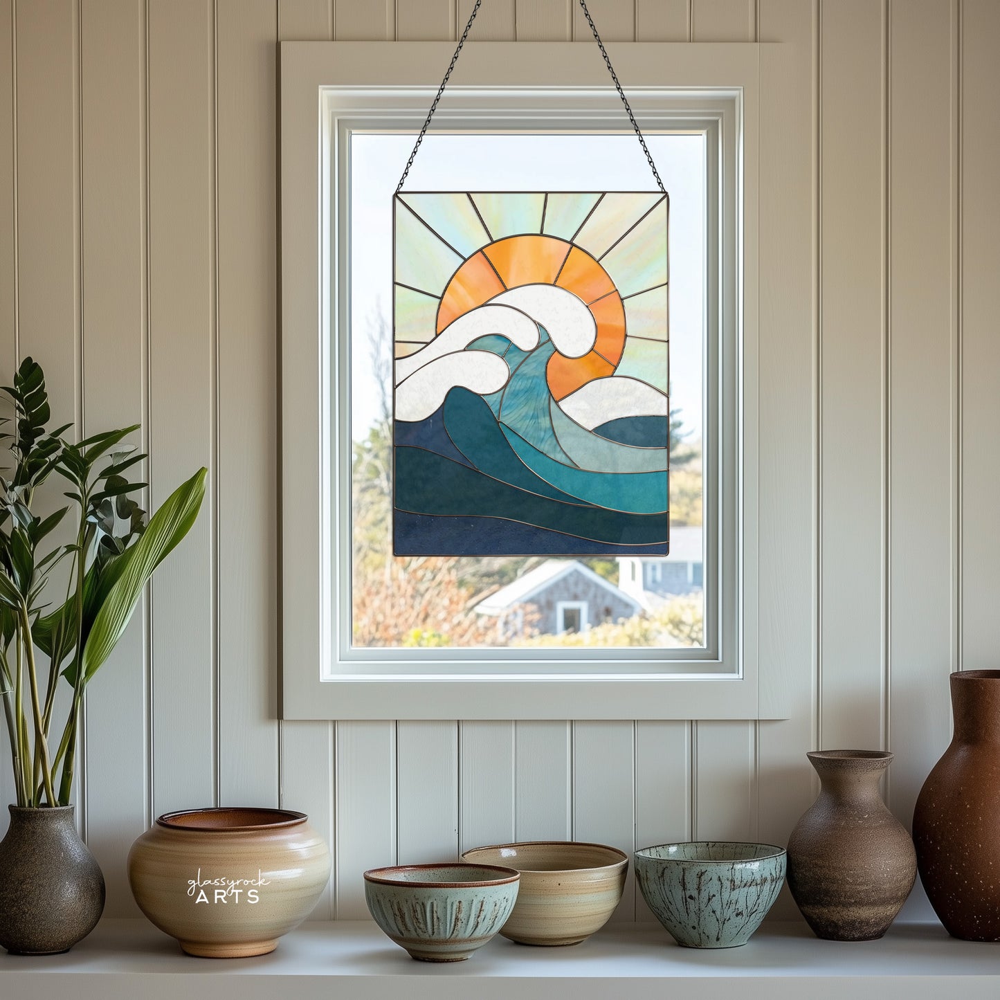 Ocean Wave Stained Glass Pattern and PNG
