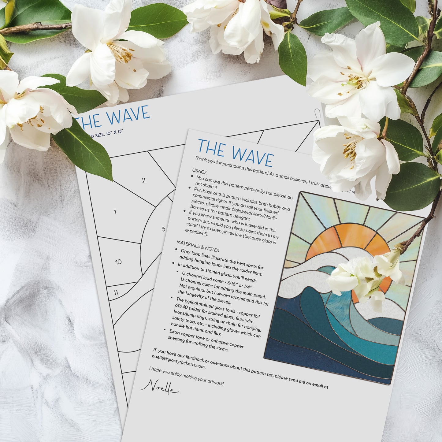 Ocean Wave Stained Glass Pattern and PNG