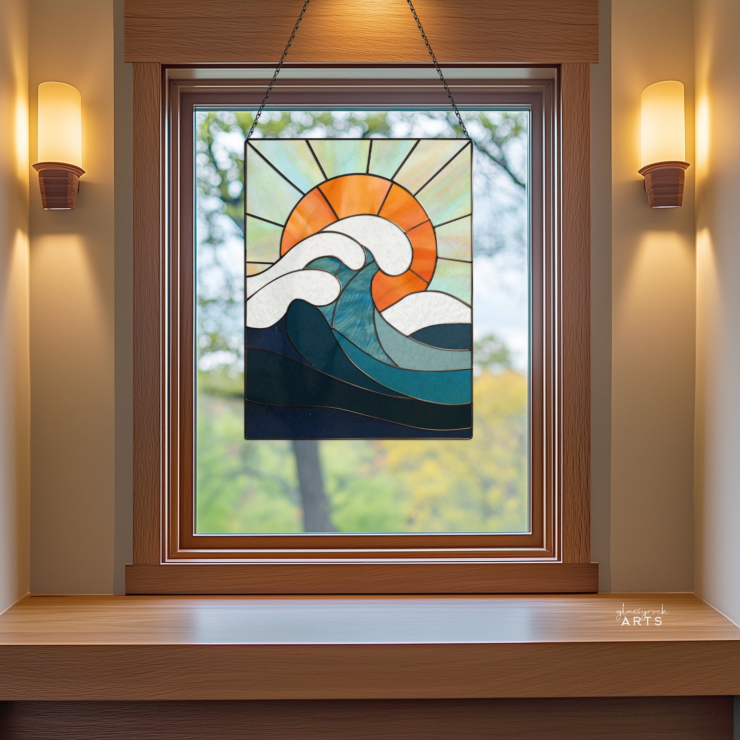 Ocean Wave Stained Glass Pattern and PNG