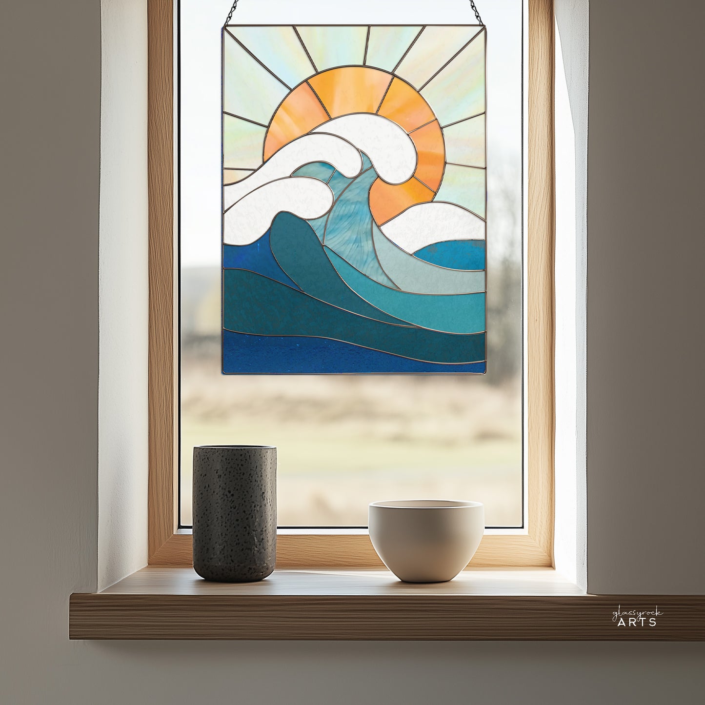 Ocean Wave Stained Glass Pattern and PNG