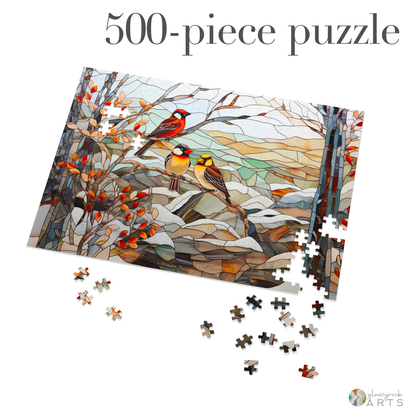 Stained Glass Birds Jigsaw Puzzle - Winter