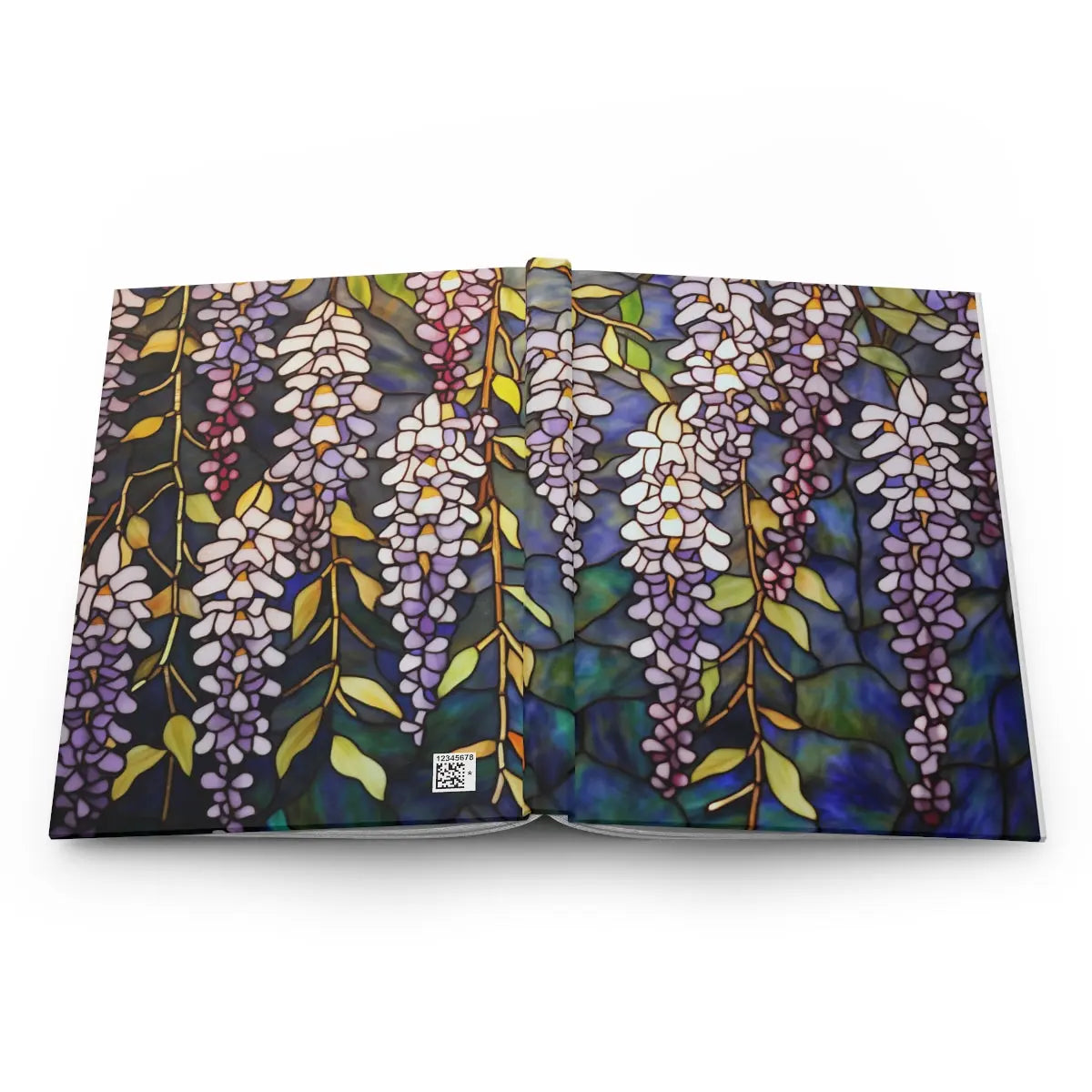 A picture of the Stained Glass Wisteria Flowers Hardcover Journal from GlassyRock Arts.