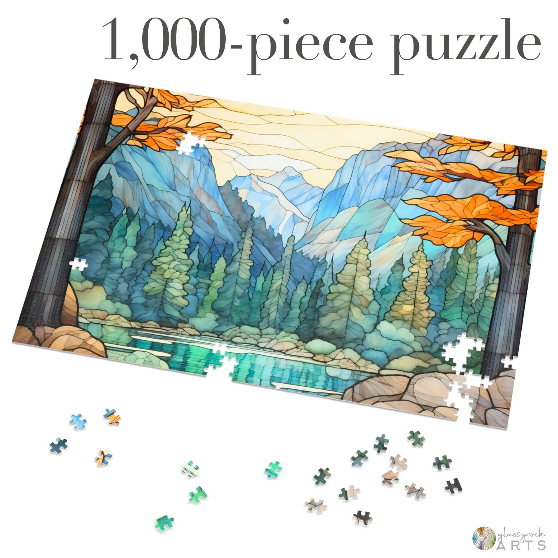 A picture of the Yosemite National Park Stained Glass Jigsaw Puzzle from GlassyRock Arts.