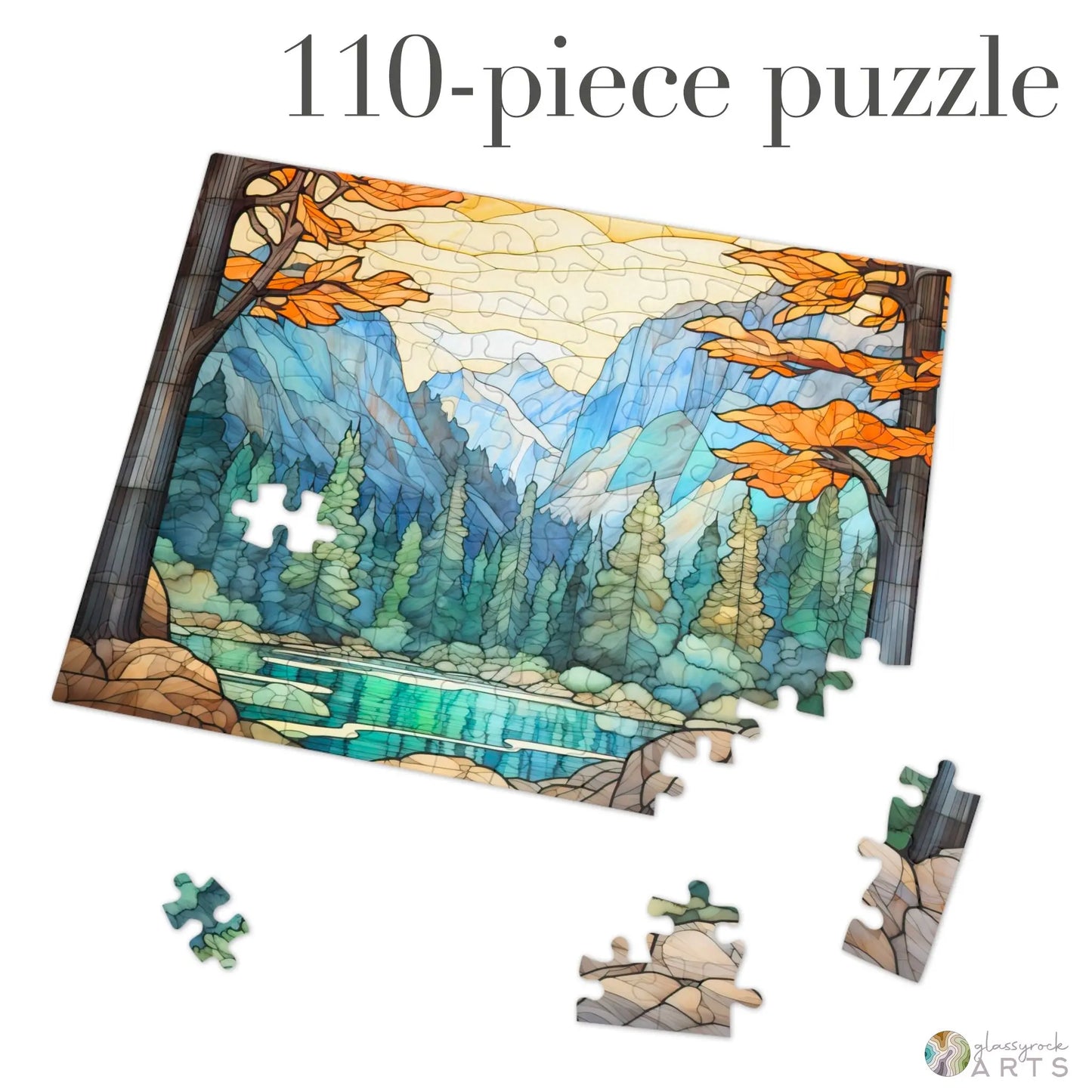A picture of the Yosemite National Park Stained Glass Jigsaw Puzzle from GlassyRock Arts.