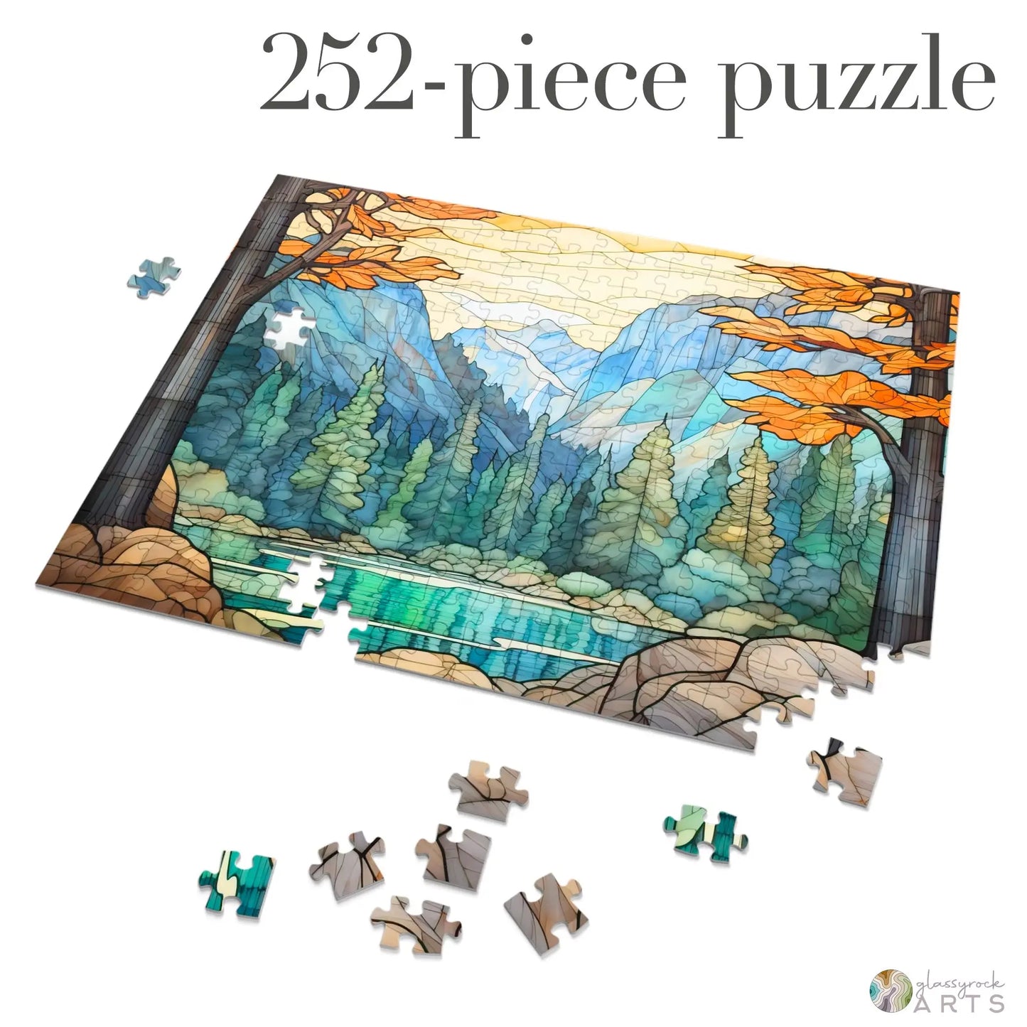 A picture of the Yosemite National Park Stained Glass Jigsaw Puzzle from GlassyRock Arts.