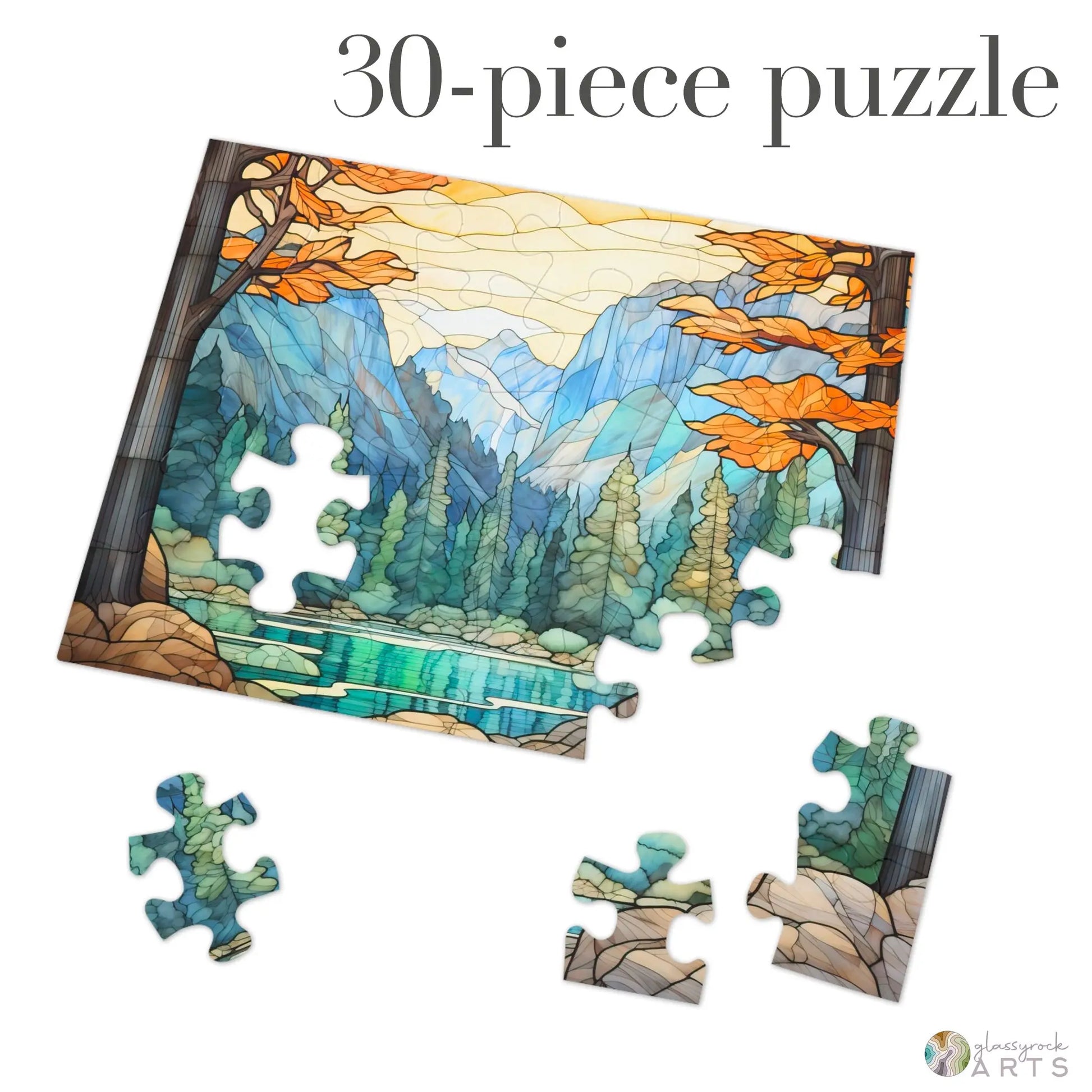 A picture of the Yosemite National Park Stained Glass Jigsaw Puzzle from GlassyRock Arts.