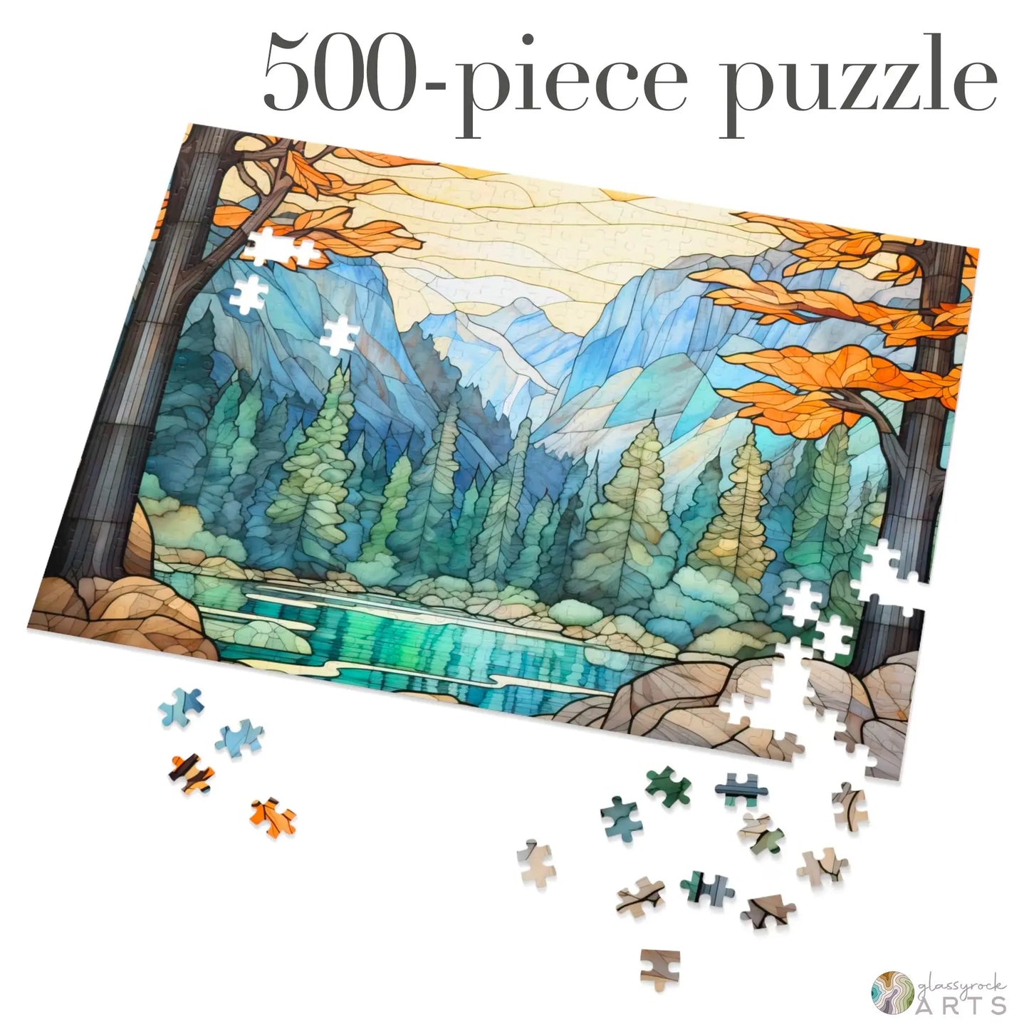 A picture of the Yosemite National Park Stained Glass Jigsaw Puzzle from GlassyRock Arts.