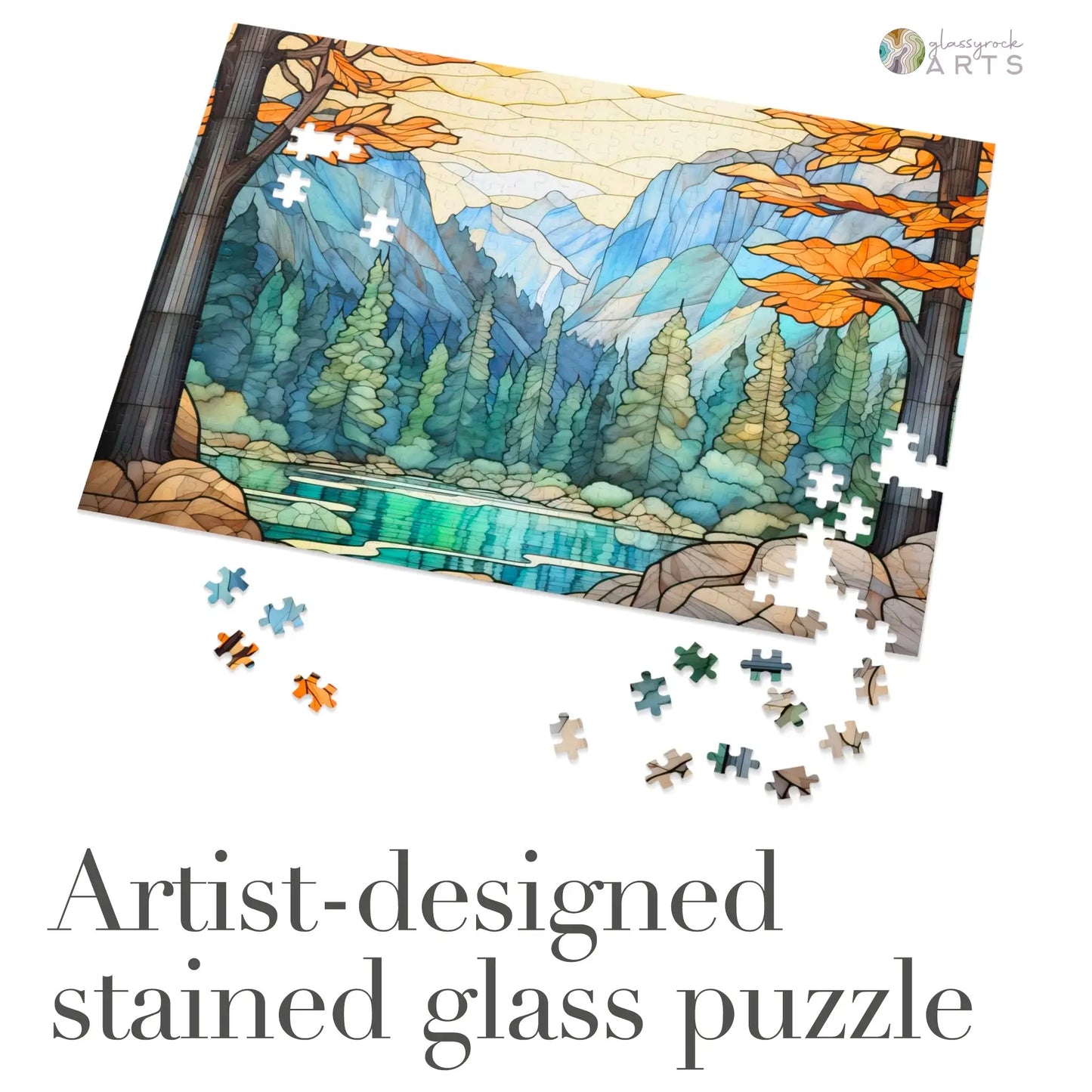 A picture of the Yosemite National Park Stained Glass Jigsaw Puzzle from GlassyRock Arts.