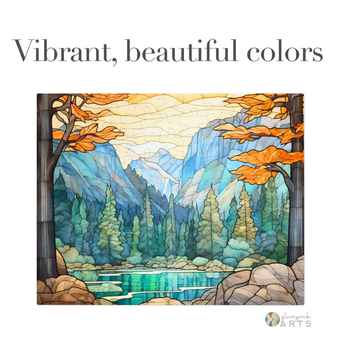 A picture of the Yosemite National Park Stained Glass Jigsaw Puzzle from GlassyRock Arts.