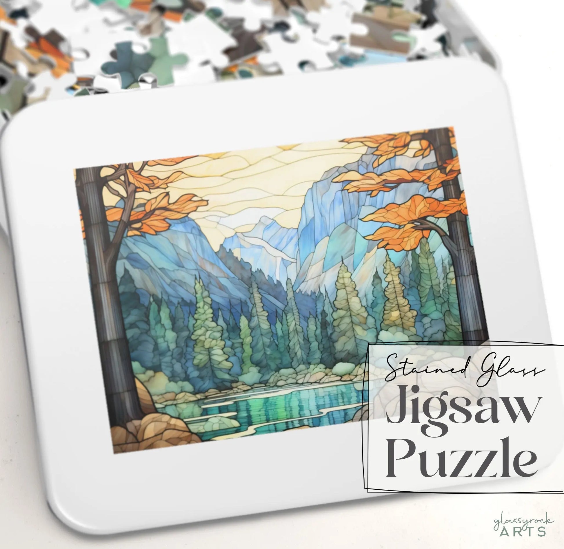 A picture of the Yosemite National Park Stained Glass Jigsaw Puzzle from GlassyRock Arts.