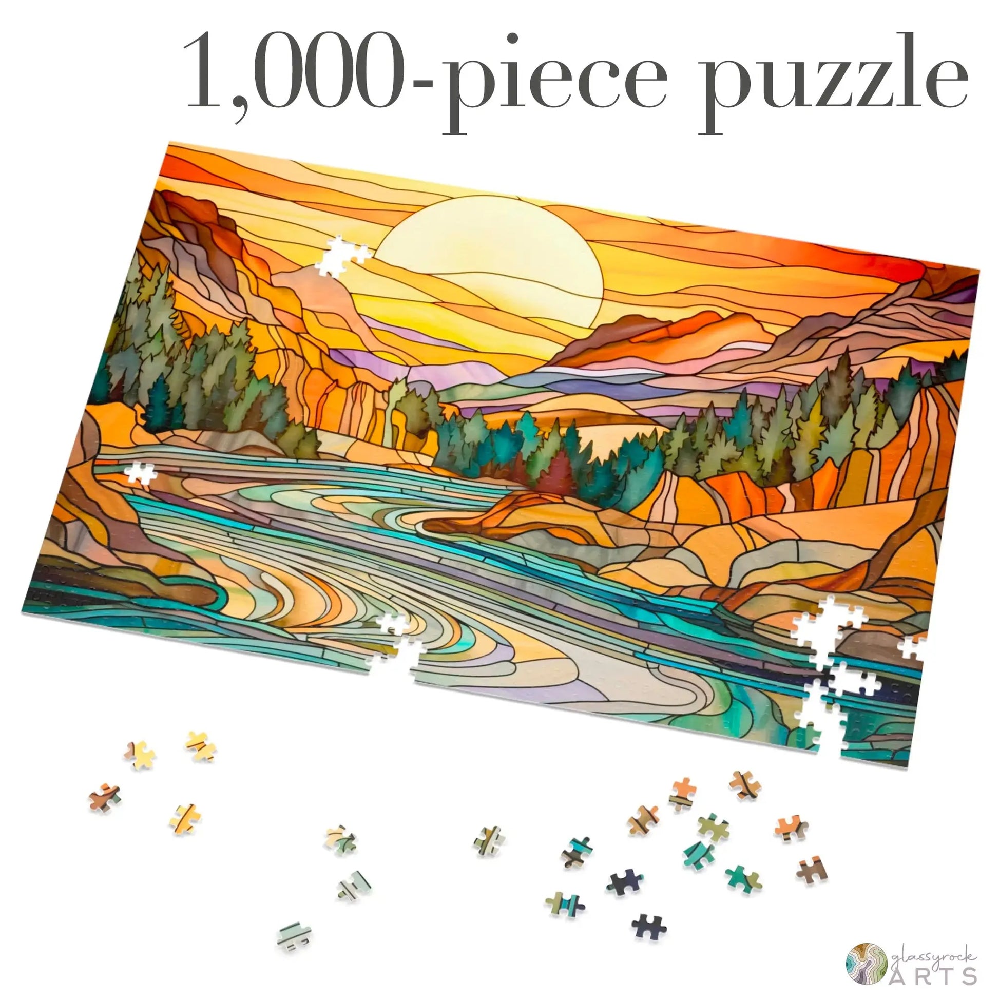 A picture of the Yellowstone River Stained Glass Jigsaw Puzzle from GlassyRock Arts.