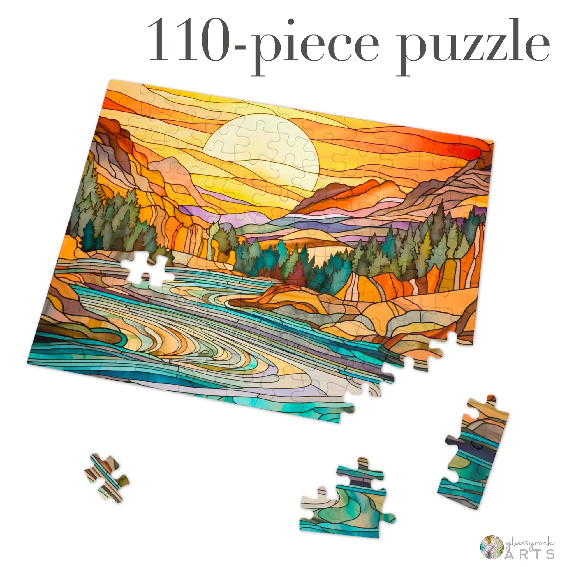 A picture of the Yellowstone River Stained Glass Jigsaw Puzzle from GlassyRock Arts.