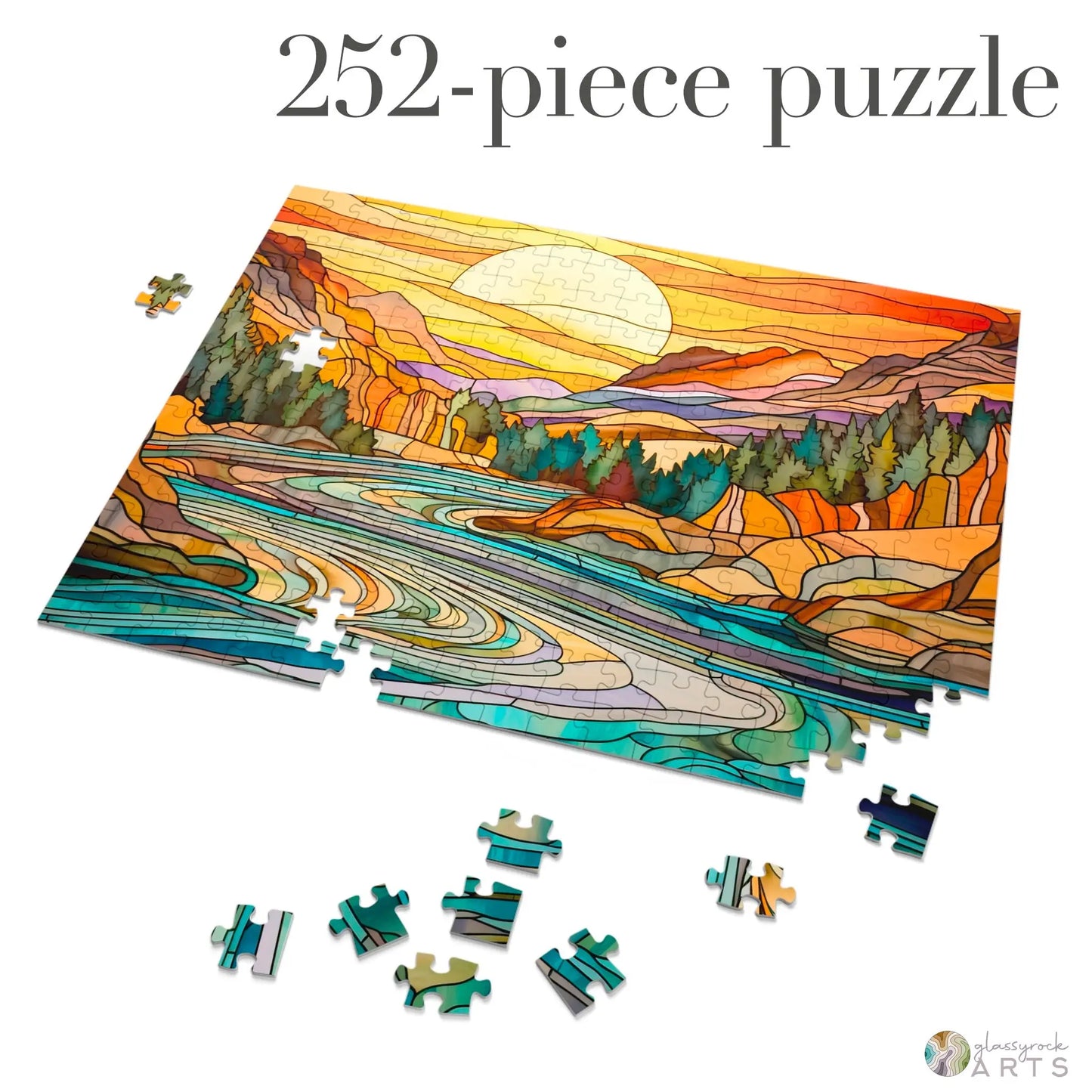 A picture of the Yellowstone River Stained Glass Jigsaw Puzzle from GlassyRock Arts.