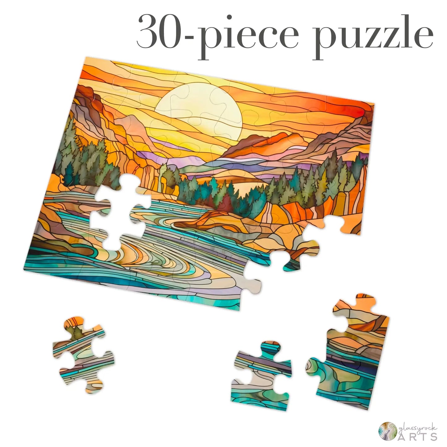 A picture of the Yellowstone River Stained Glass Jigsaw Puzzle from GlassyRock Arts.