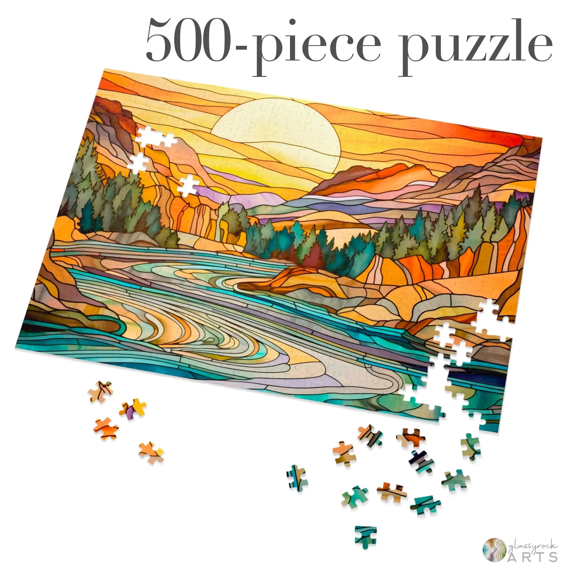 A picture of the Yellowstone River Stained Glass Jigsaw Puzzle from GlassyRock Arts.