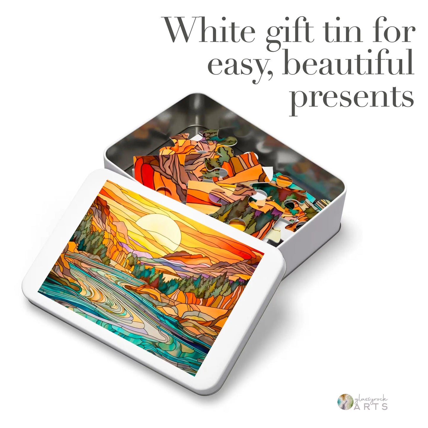 A picture of the Yellowstone River Stained Glass Jigsaw Puzzle from GlassyRock Arts.