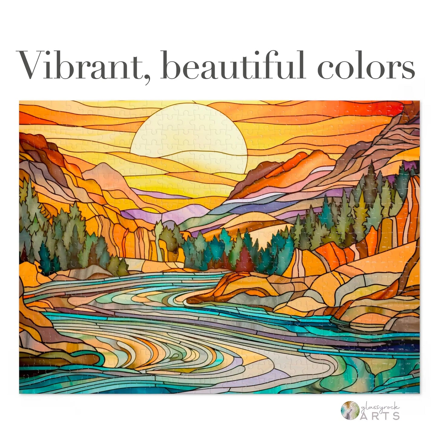 A picture of the Yellowstone River Stained Glass Jigsaw Puzzle from GlassyRock Arts.