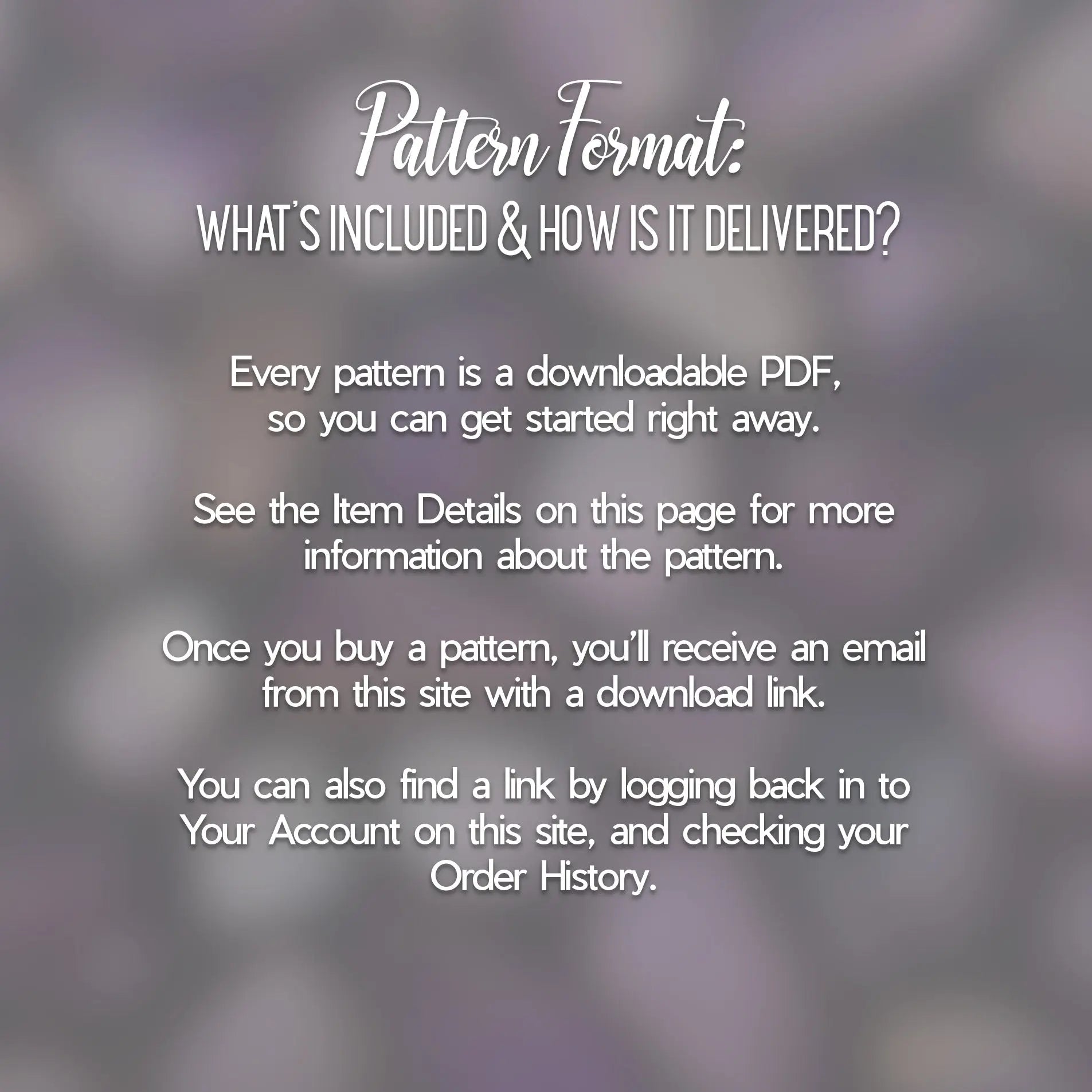 Blurry background with text about the Free Giant Gem pattern delivery: download the PDF via email after purchase, with a link in account order history. This exclusive design is crafted by Noelle Barnes of GlassyRock Arts. Use code from your email at checkout for this offer.