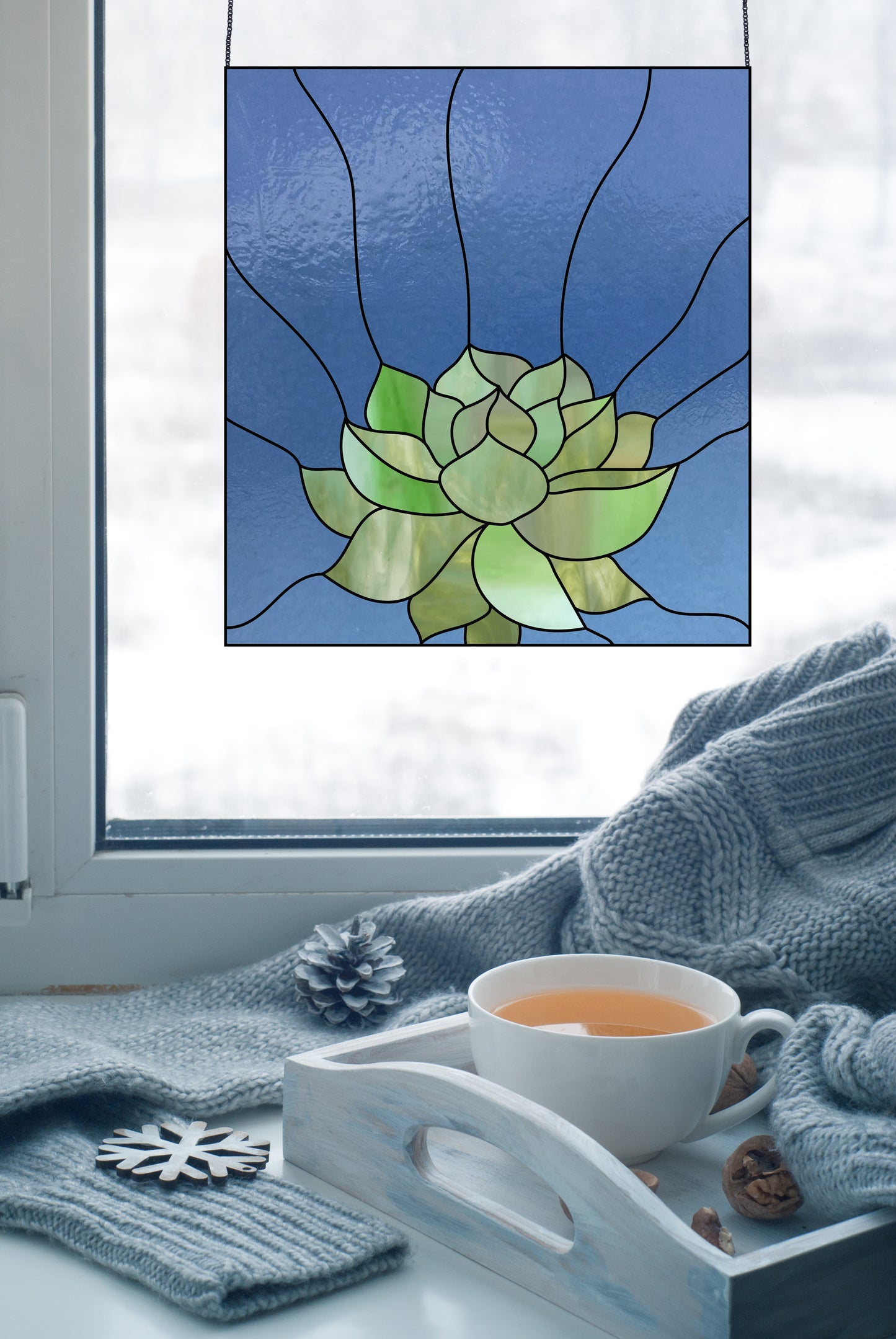 Echeveria Succulent Stained Glass Panel Pattern