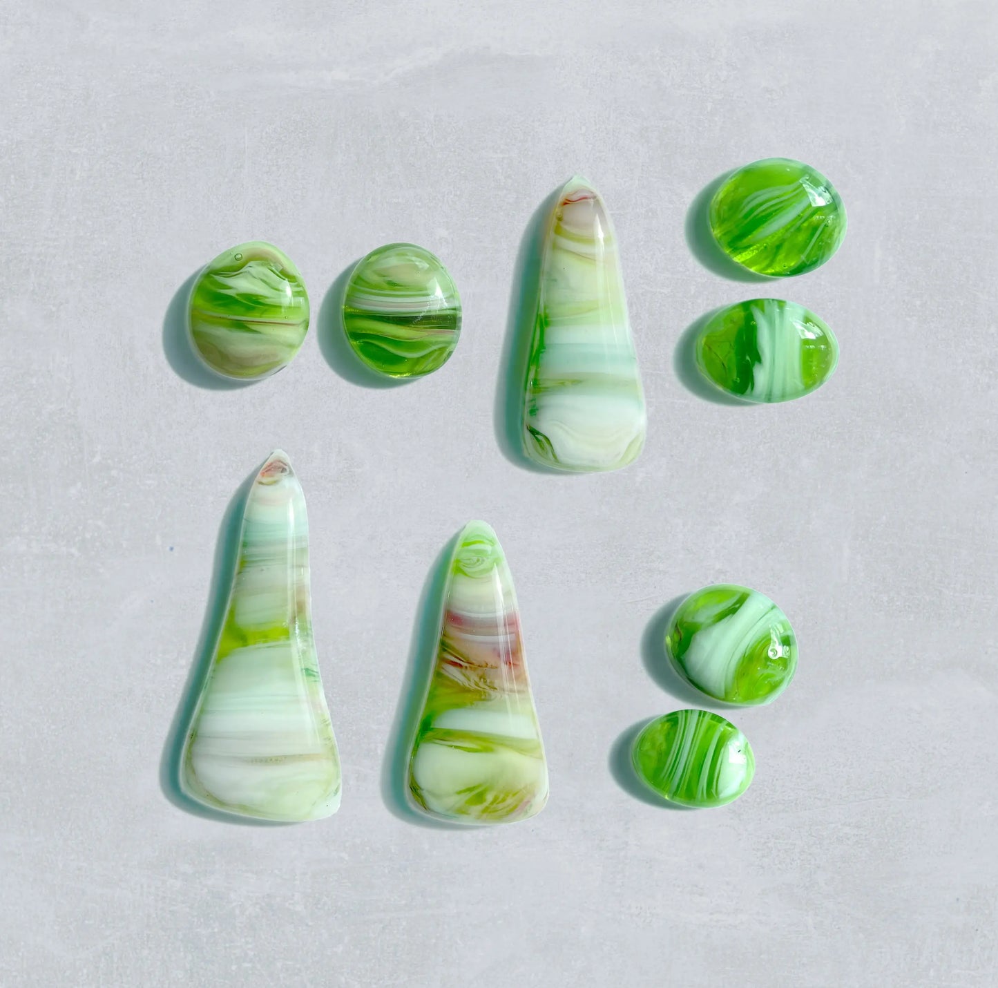 Handmade Stained Glass Cabochons - Green Rainbow Glass