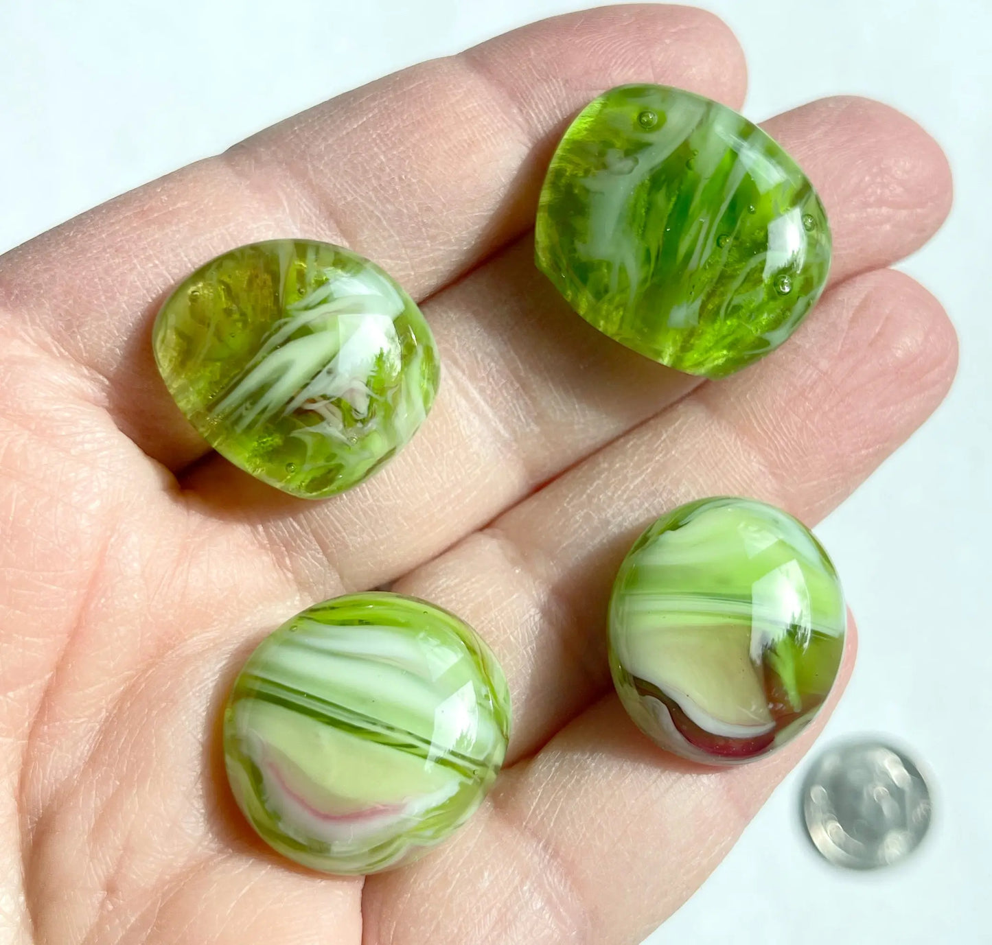 Handmade Stained Glass Cabochons - Green Rainbow Glass