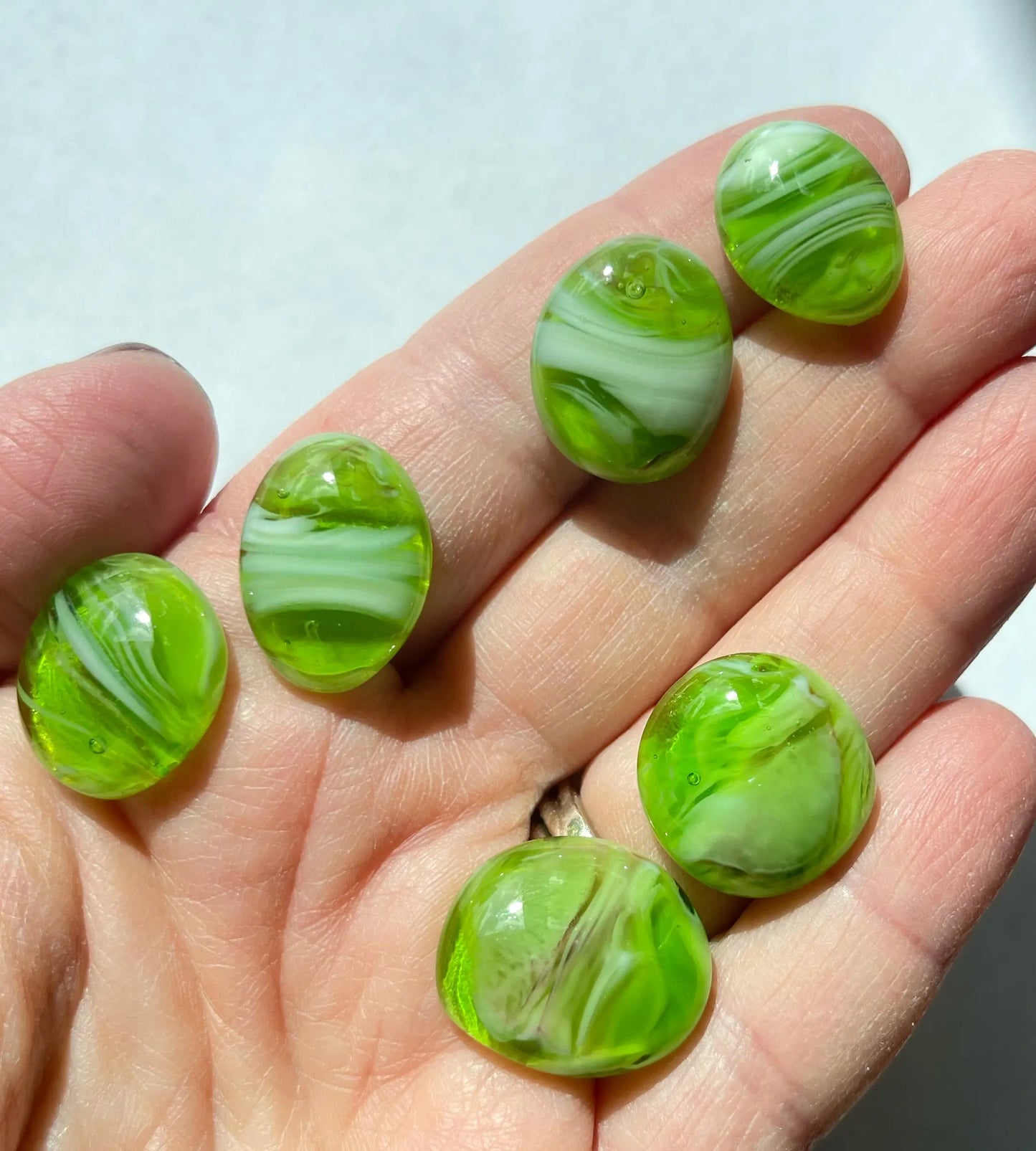 Handmade Stained Glass Cabochons - Green Rainbow Glass