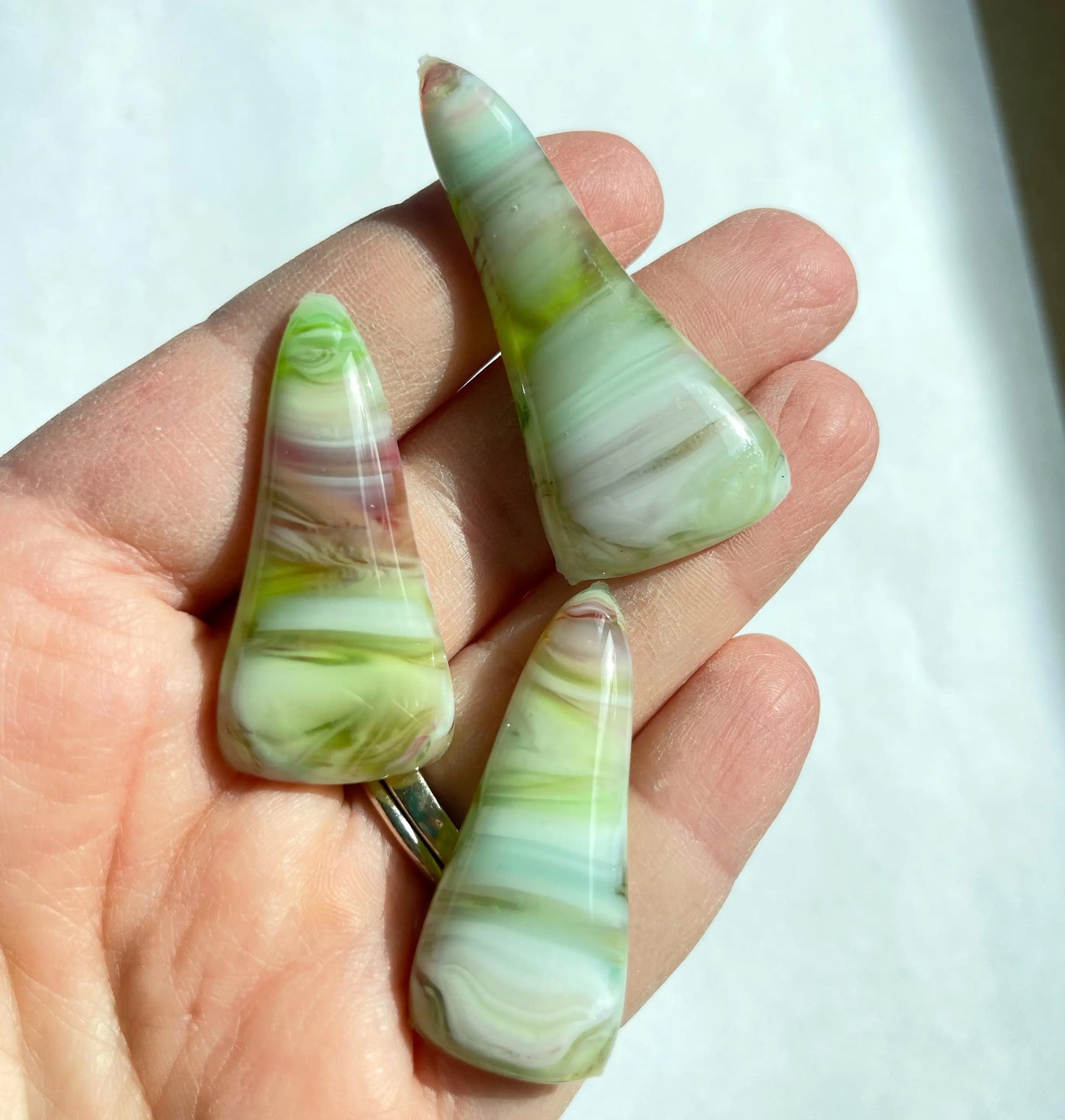 Handmade Stained Glass Cabochons - Green Rainbow Glass