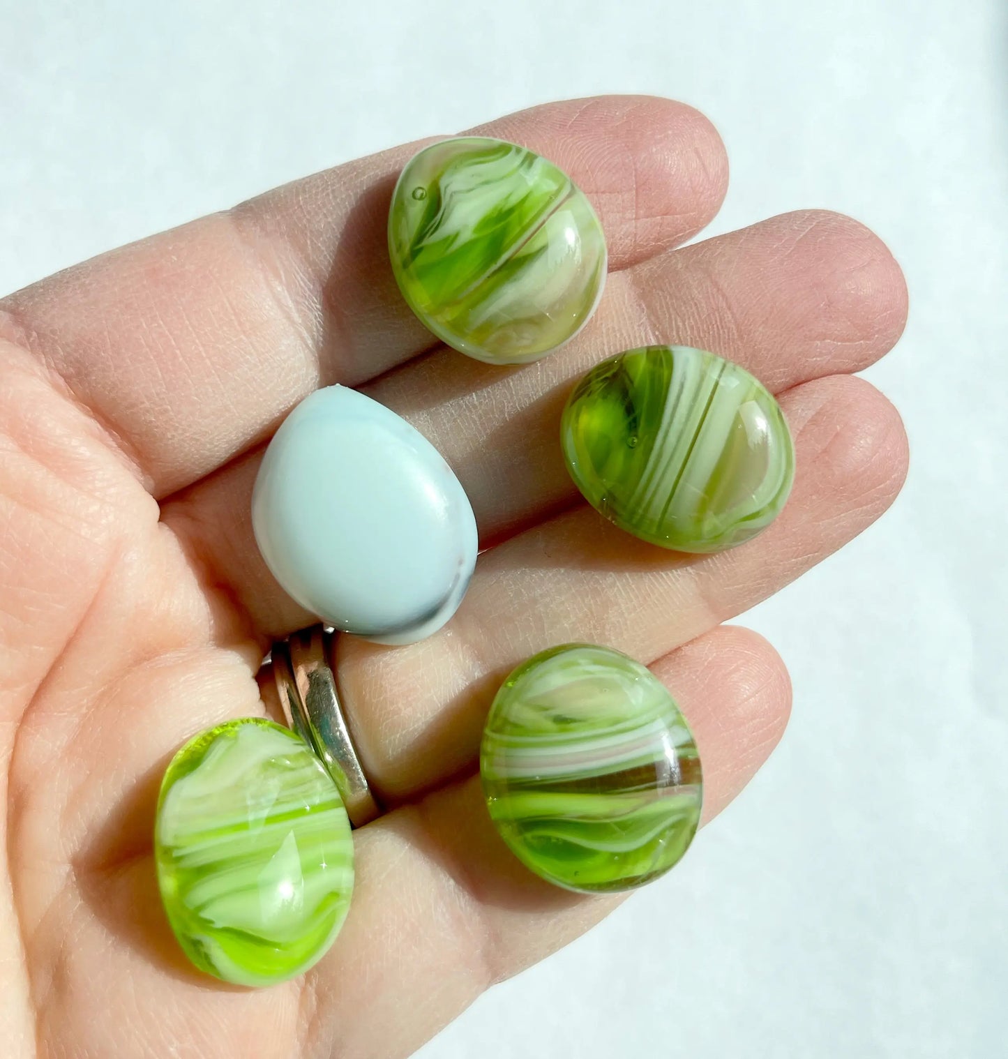 Handmade Stained Glass Cabochons - Green Rainbow Glass