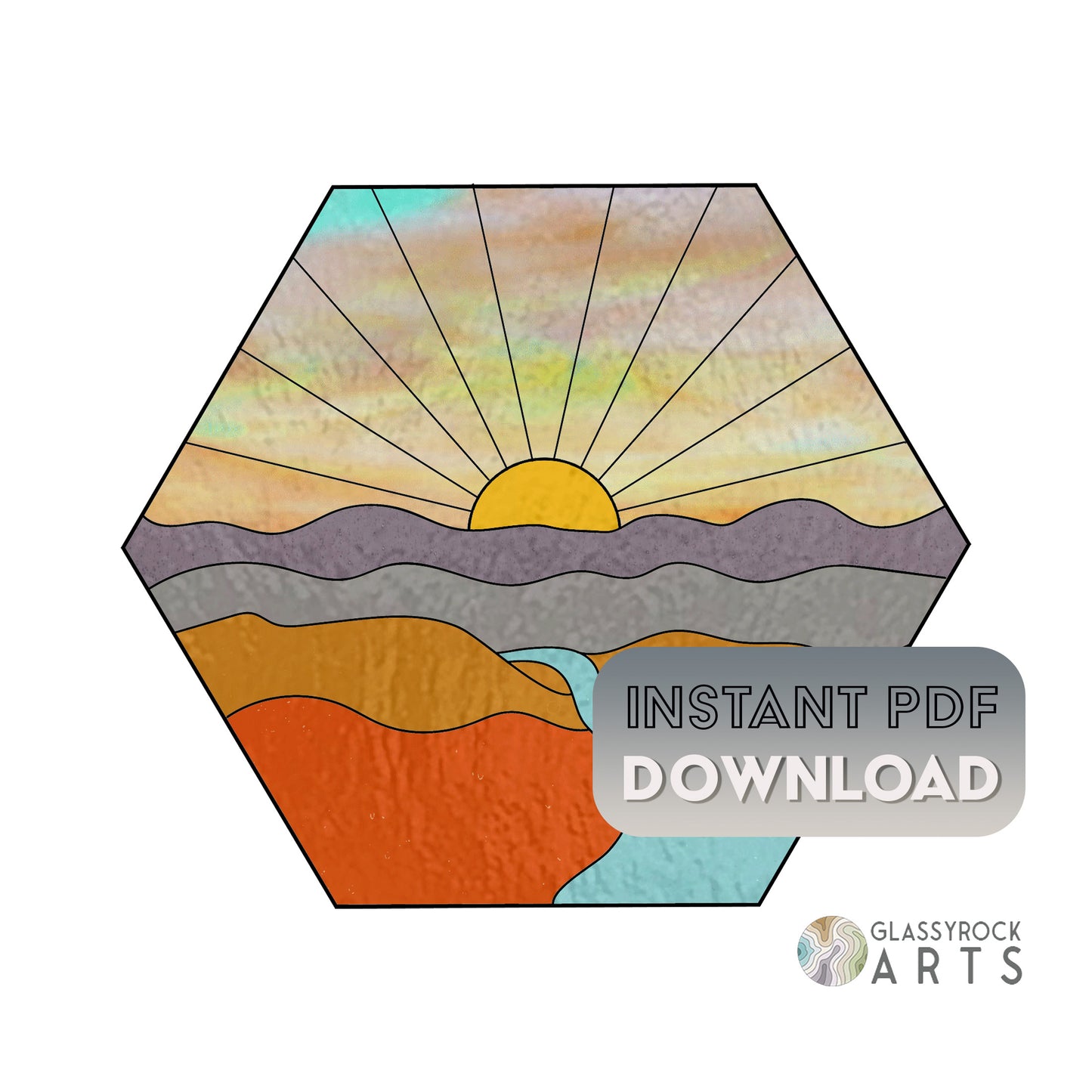 Sunset Landscape Boho Hexagon Stained Glass Pattern