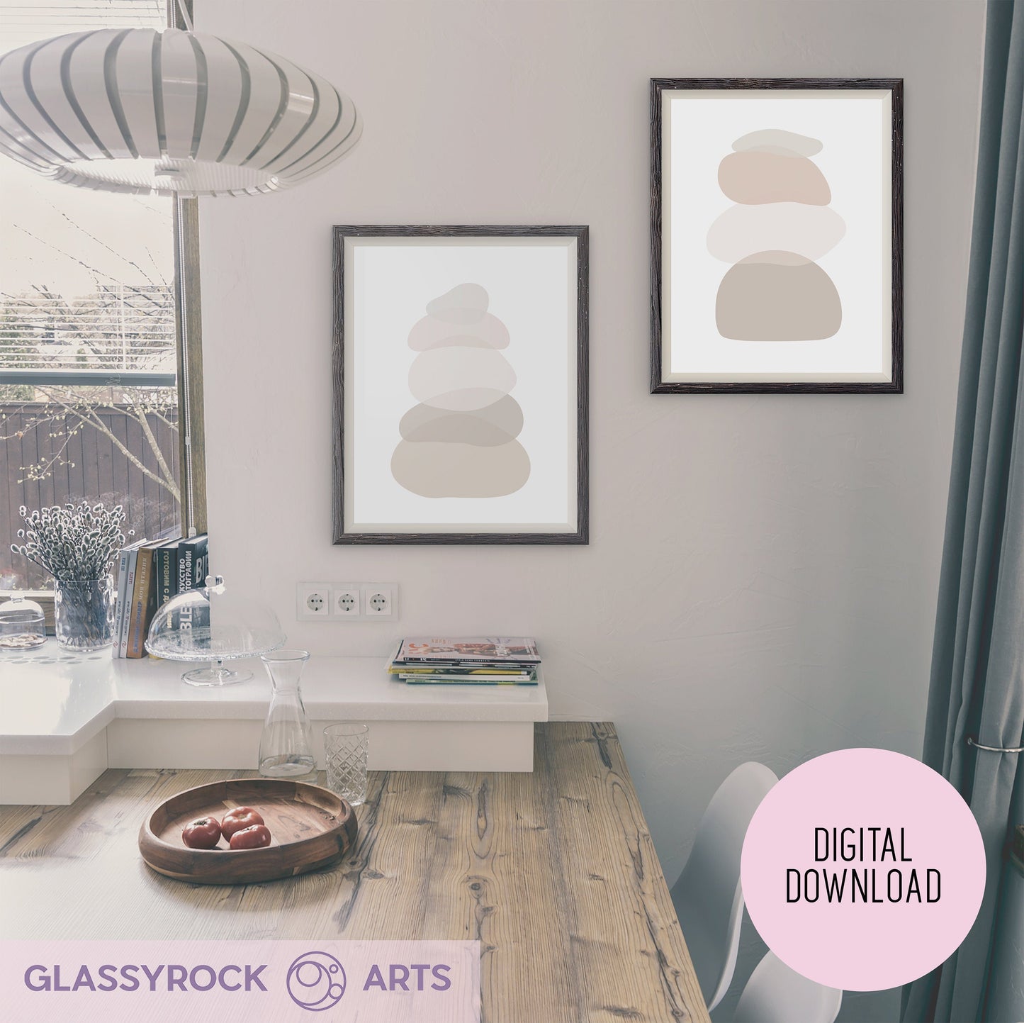 Set of 2, Ombre Nude Stone Shapes - Digital Printable Art (PDF Download)