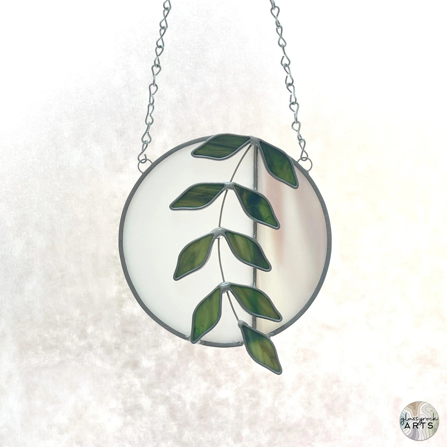 Handmade Full Moon Ivy Stained Glass Suncatcher, handmade stained glass gift with free shipping, full moon decor, gift for plant lover