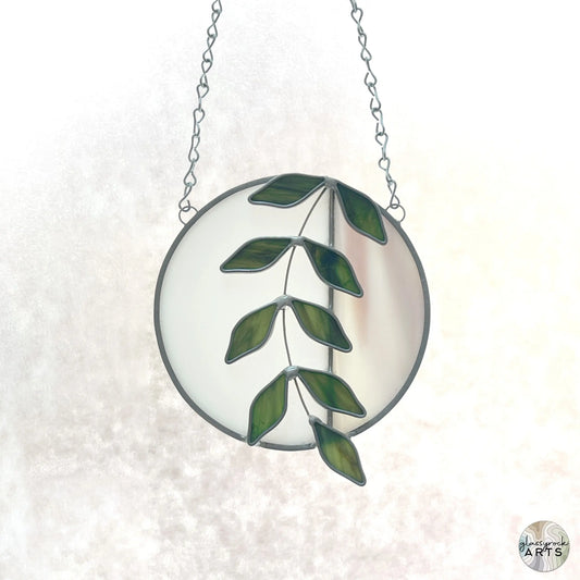 Handmade Full Moon Ivy Stained Glass Suncatcher, handmade stained glass gift with free shipping, full moon decor, gift for plant lover