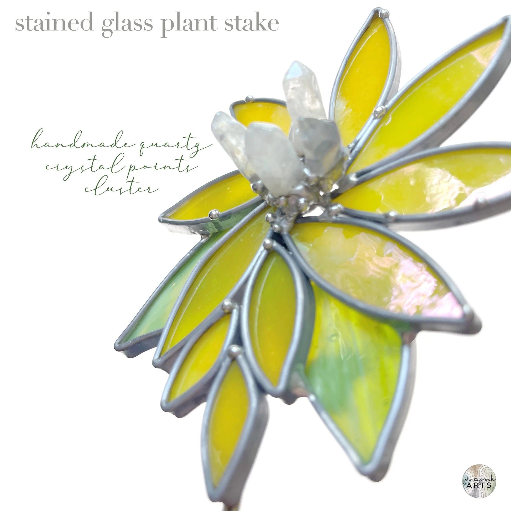 Handmade Stained Glass Flower Plant Stake with Crystals, gift with free shipping, floral decor gift, plant lover stain glass gift