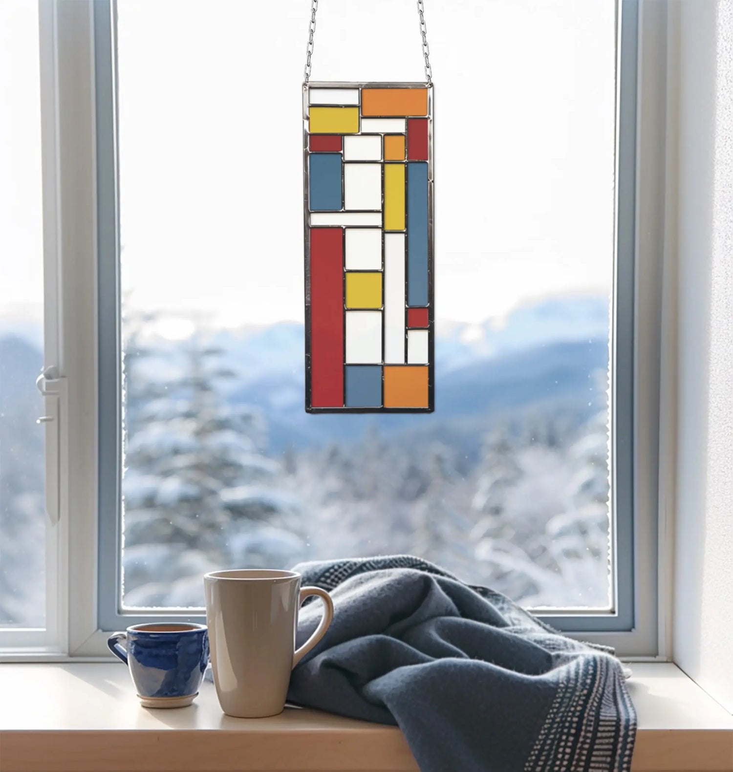 An image of the stained glass geometric suncatcher, pattern from GlassyRock Arts.