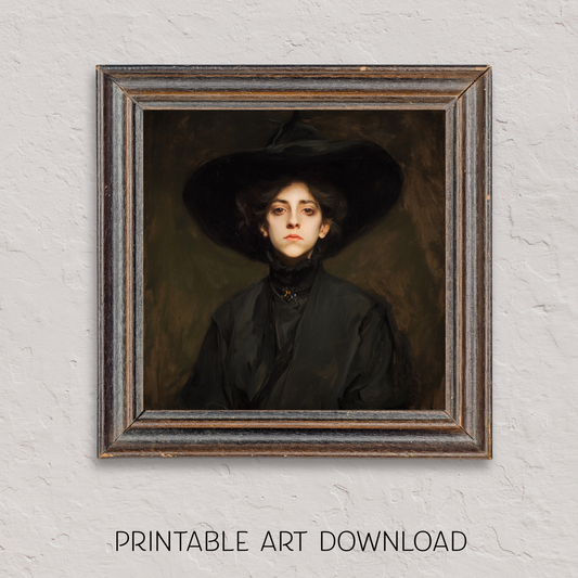Halloween Witch Portrait Art Print: Spooky Wall Decor (Digital Download, 5 Sizes Included)