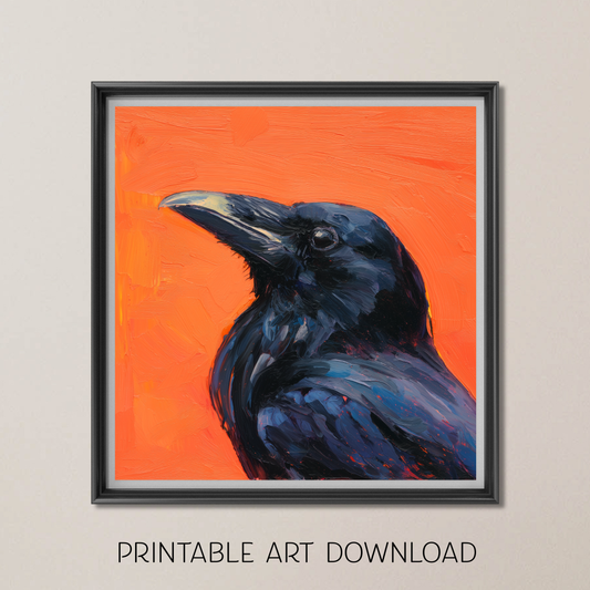 Halloween Printable Raven Wall Art, Original Artwork with 5 Sizes Included, Instant Digital Download for Halloween, Printable Square Art