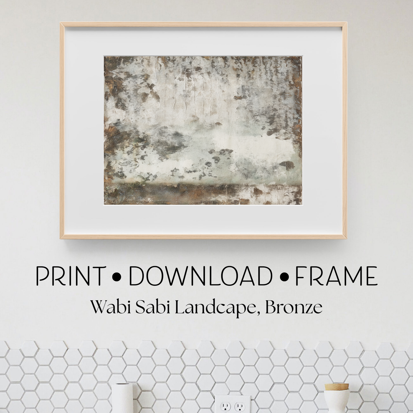 Printable Wabi Sabi Landscape Wall Art, White and Bronze
