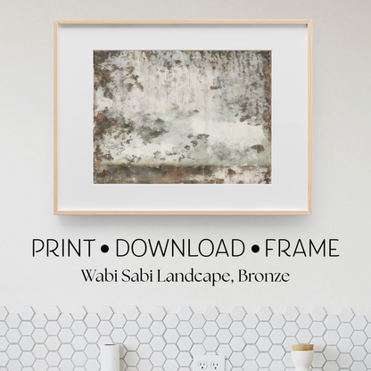 Printable Wabi Sabi Landscape Wall Art, White and Bronze