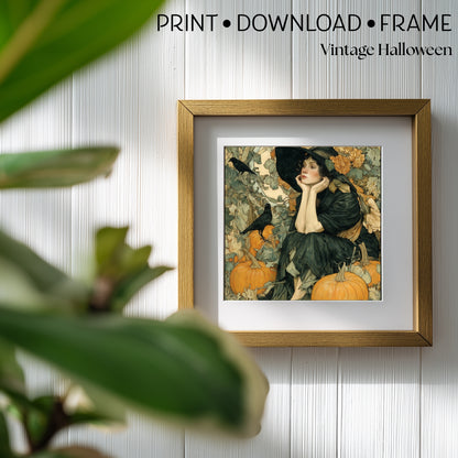 Art Nouveau Halloween Print: Vintage Fall Portrait Decor (Digital Download, 5 Sizes Included)
