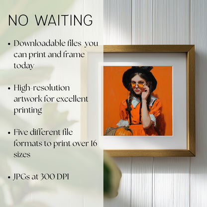 Halloween Costume Party Art: Orange Printable Portrait (Digital Download, 5 Sizes Included)