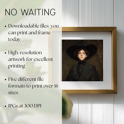 Halloween Witch Portrait Art Print: Spooky Wall Decor (Digital Download, 5 Sizes Included)
